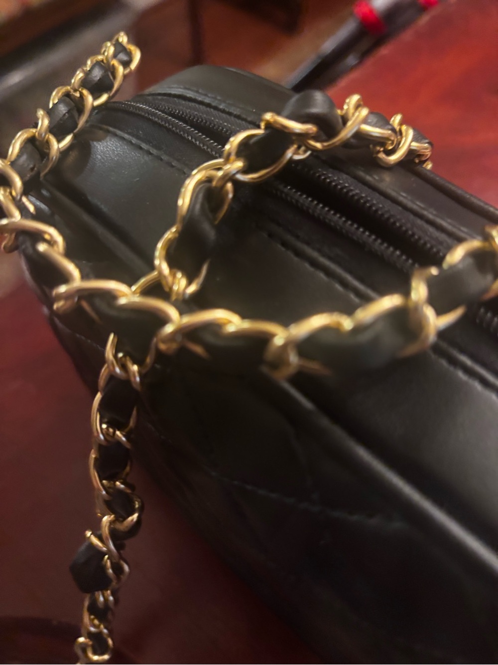 Christina Black Bag with Gold Chain Detail